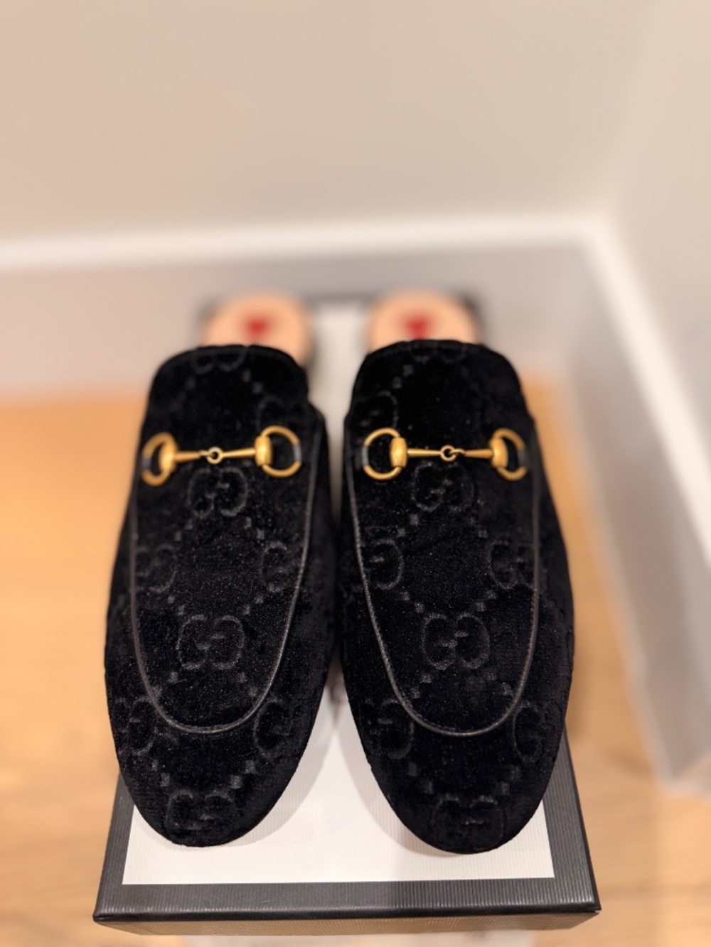Gucci Princetown Black Velvet GG Horsebit Loafer Mules EU 40